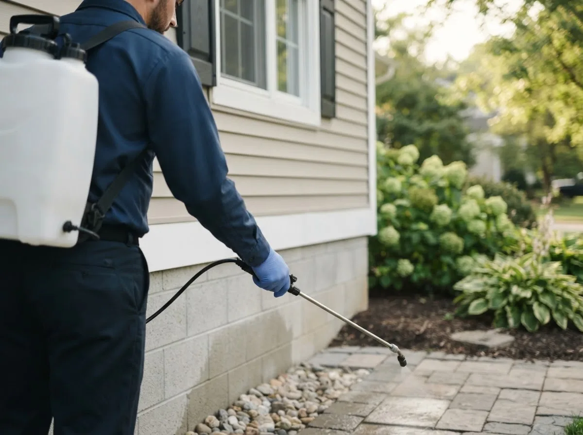 Pest control technician inspecting a home in Oakland, IL